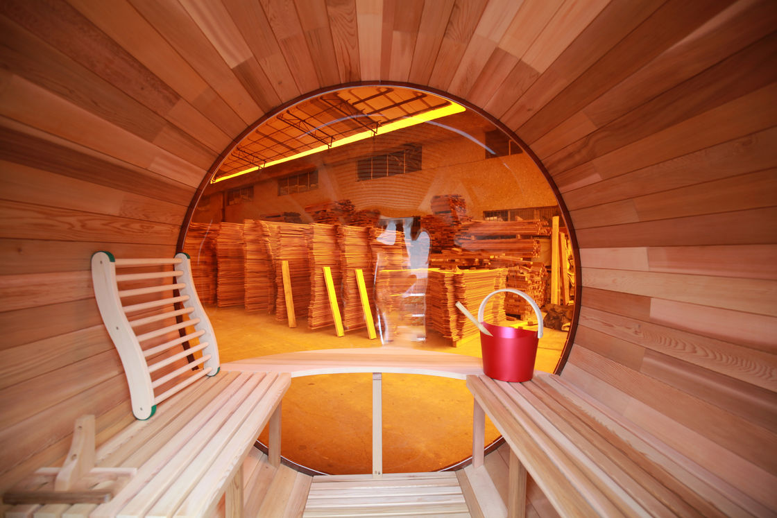 2025 Canadian Cedar / Hemlock Traditional Steam Barrel Sauna Room with Dry Steam Function and Outside the Wood Stove