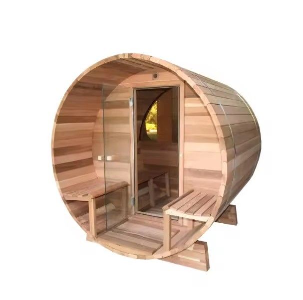 2025 Dry Steam Courtyard Outdoor Barrel Sauna Solid Wood Red Cedar Traditional Sauna Room for Courtyard Relaxation