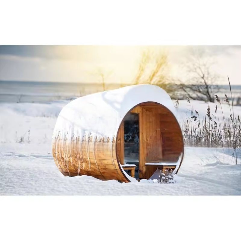 Experience Traditional Sauna with Four-Person Firewood Sauna Room in Outdoor Barrel Design and Solid Wood Material