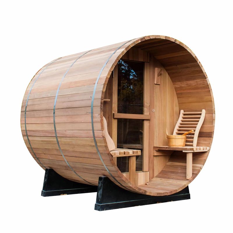 Experience Traditional Sauna with Four-Person Firewood Sauna Room in Outdoor Barrel Design and Solid Wood Material