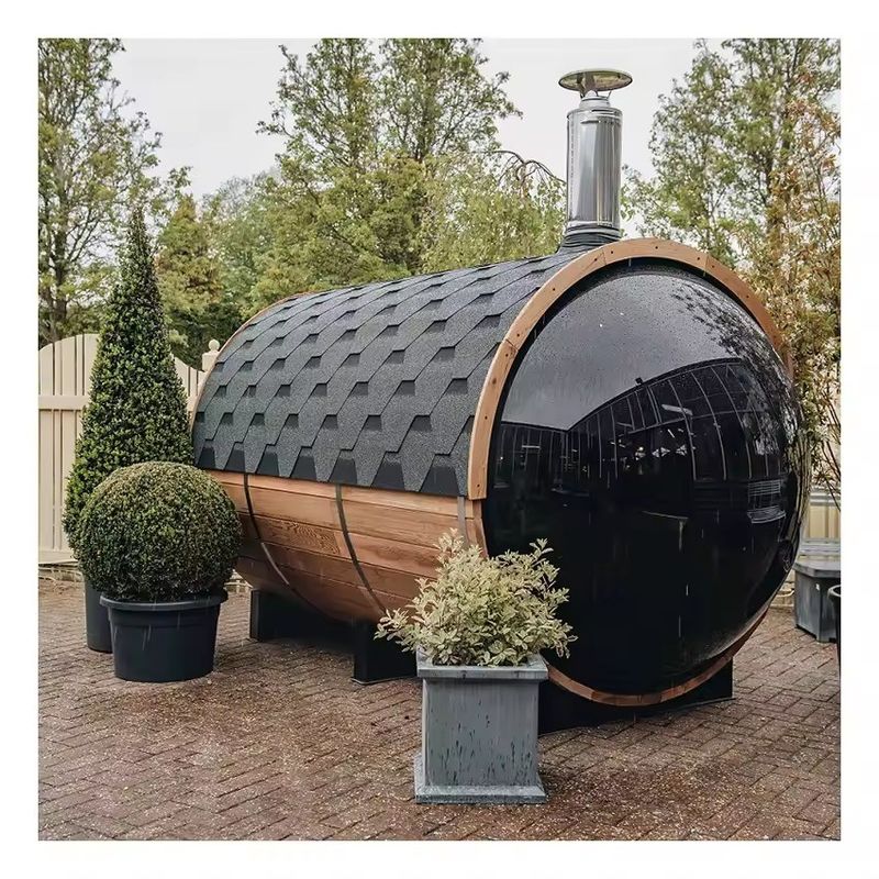 Solid Wood Type Hemlock 2025 6 Person Sauna Room Backyard Barrel Sauna Outdoor Sauna Steam Room