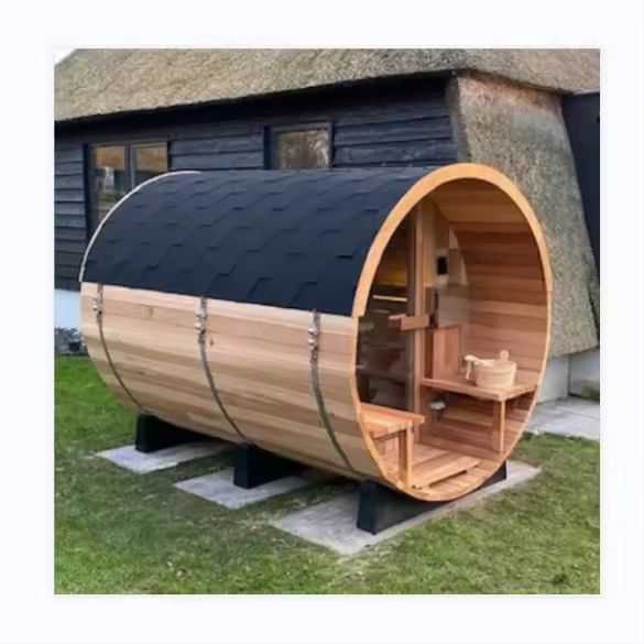 Solid Wood Type Hemlock 2025 6 Person Sauna Room Backyard Barrel Sauna Outdoor Sauna Steam Room