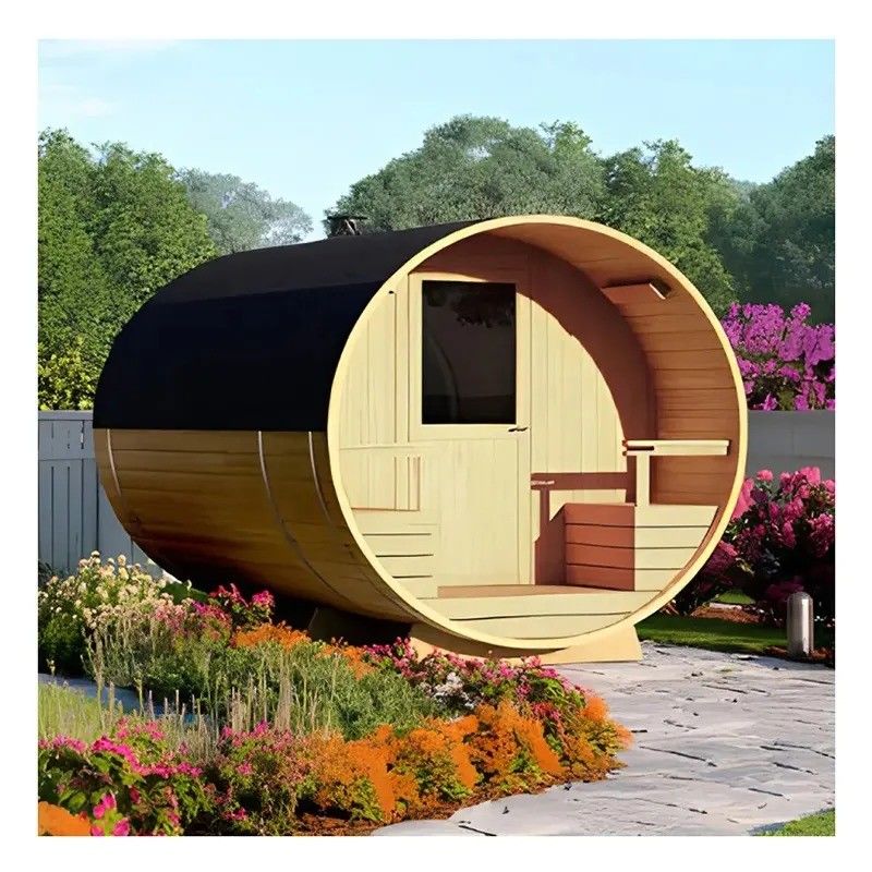 2025 Red Cedar Solid Wood 2 Person Steam Sauna Round Wooden Barrel Sauna for Outdoor Relaxation and Relaxing Experience