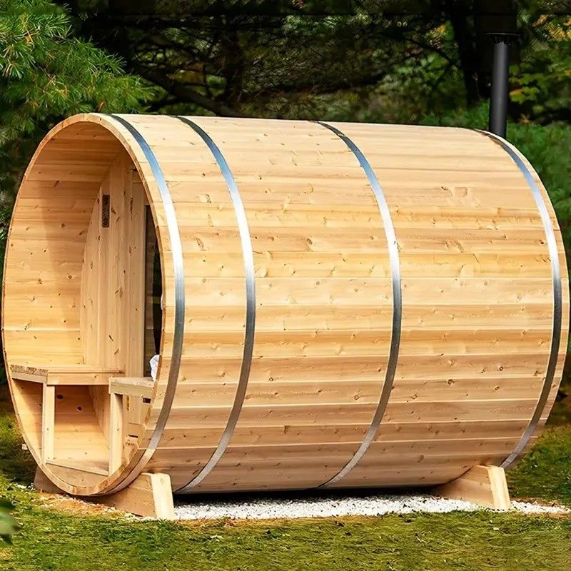 2025 Red Cedar Solid Wood 2 Person Steam Sauna Round Wooden Barrel Sauna for Outdoor Relaxation and Relaxing Experience
