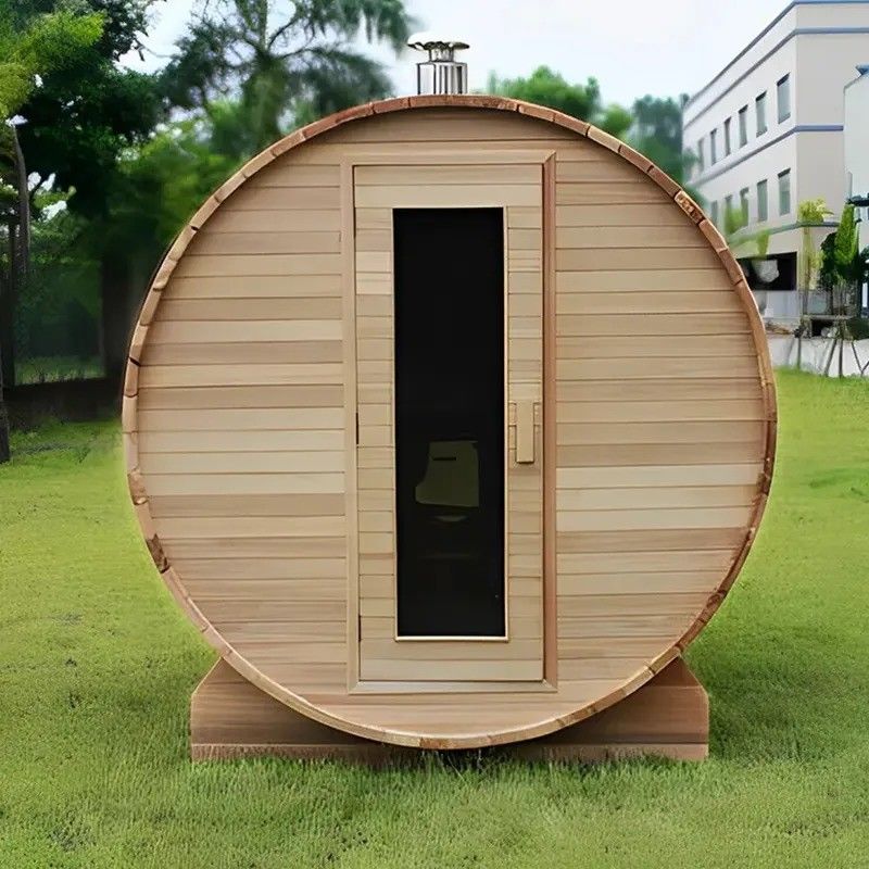 2025 Red Cedar Solid Wood 2 Person Steam Sauna Round Wooden Barrel Sauna for Outdoor Relaxation and Relaxing Experience