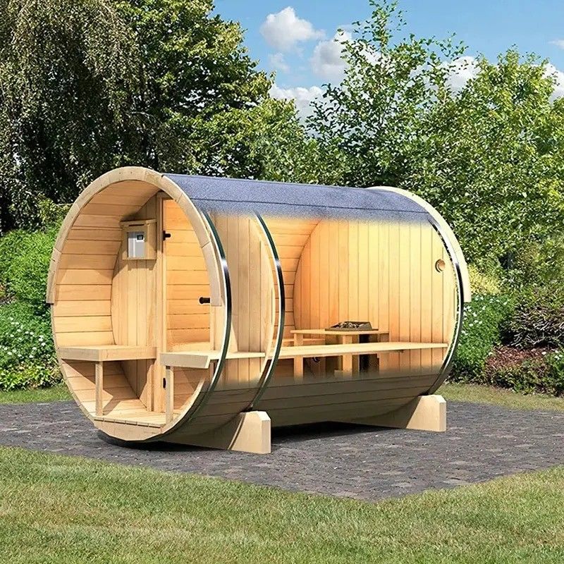 2025 Red Cedar Solid Wood 2 Person Steam Sauna Round Wooden Barrel Sauna for Outdoor Relaxation and Relaxing Experience