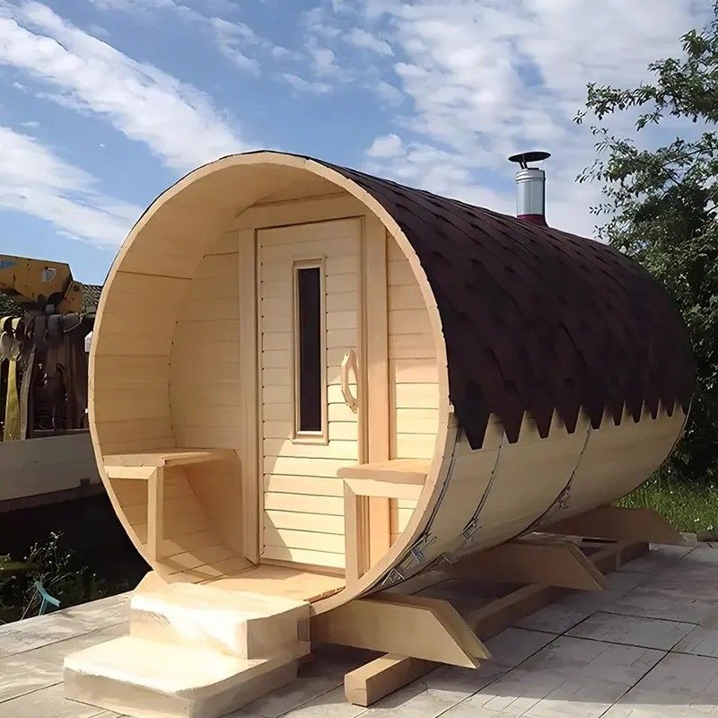 2025 Canadian Red Cedar Outdoor Barrel Sauna Room With Wood Burning Sauna Stove 3KW Voltage 110V/220V