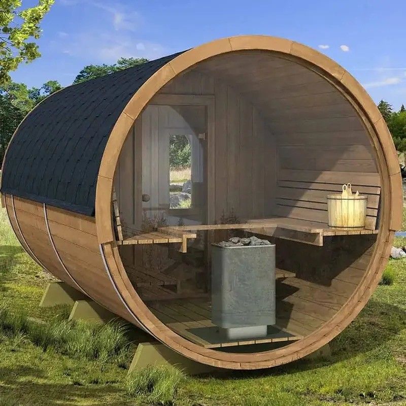 2025 Canadian Red Cedar Outdoor Barrel Sauna Room With Wood Burning Sauna Stove 3KW Voltage 110V/220V