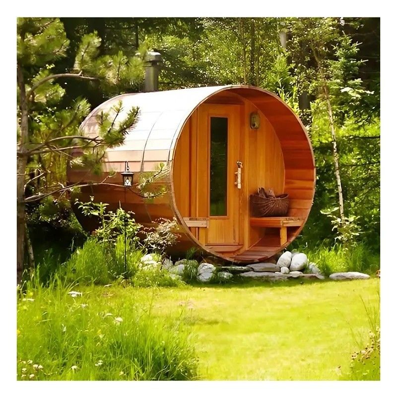 2025 Canadian Red Cedar Outdoor Barrel Sauna Room With Wood Burning Sauna Stove 3KW Voltage 110V/220V