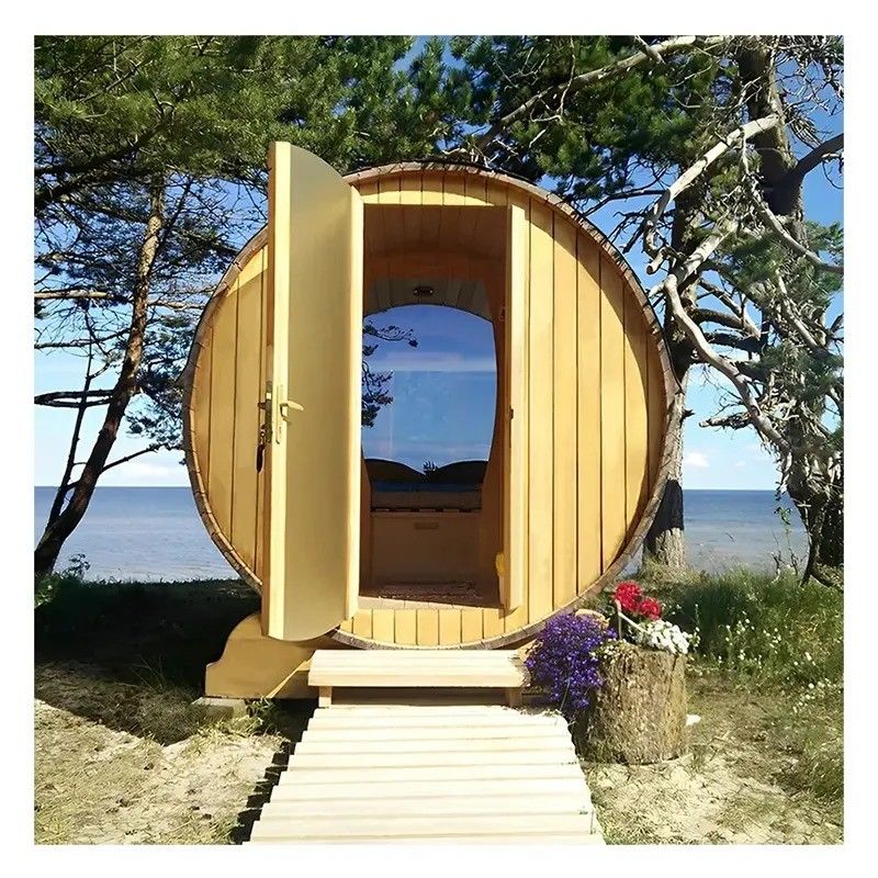 2025 Canadian Red Cedar Solid Wood Barrel 6 Person Outdoor Steam Sauna Room YSE's Ultimate Sauna Experience