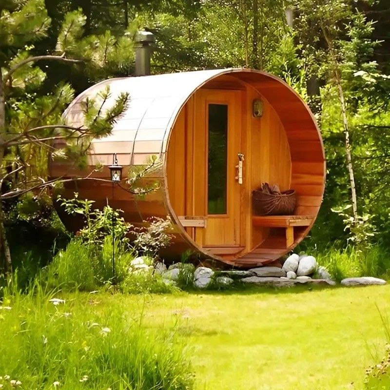 2025 Canadian Red Cedar Solid Wood Barrel 6 Person Outdoor Steam Sauna Room YSE's Ultimate Sauna Experience