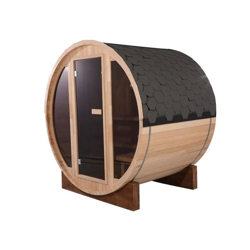 Transom Windows 2-4 Person Hemlock Red Cedar Barrel Sauna with 110V/220V Voltage and Steam Room