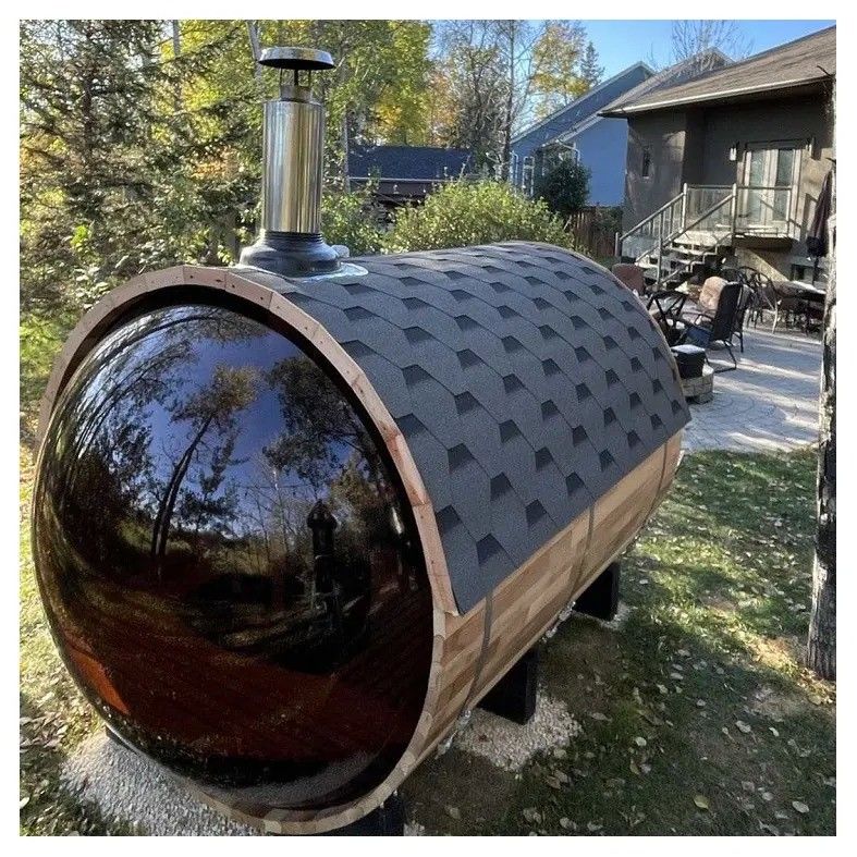1800*1800mm Red Cedar Solid Wood Barrel Sauna Outdoor Computer Control Panel for 4 People 400 Kg Capacity
