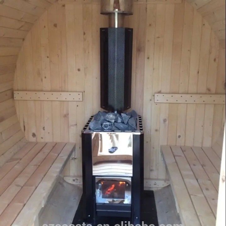 4-8 Person Capacity CE Certificate Wooden Sauna with Exterior Barrel Design and Wood Burning Stove