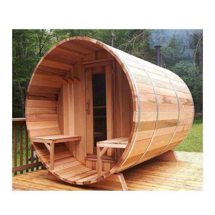 110V/220V/380V Voltage Wooden Steam Sauna Room Solid Wood Outdoor 6 Person Barrel Sauna for Home Garden Health Benefits