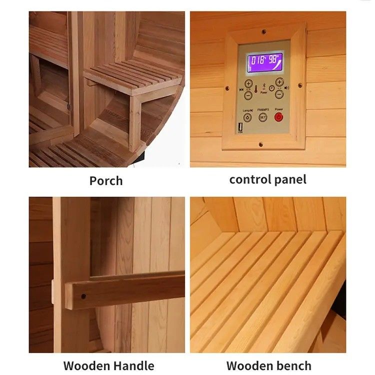 110V/220V/380V Voltage Wooden Steam Sauna Room Solid Wood Outdoor 6 Person Barrel Sauna for Home Garden Health Benefits