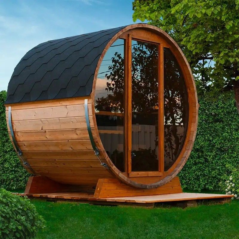 2025 Red Cedar Solid Wood 4-6 Person Outdoor Dry Steam Sauna Hemlock Barrel with Stove and Durable Construction