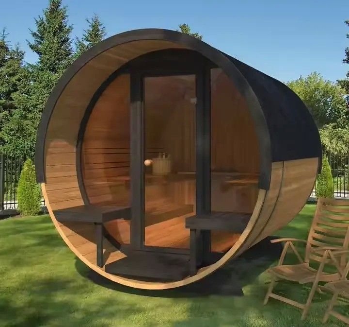 2025 Red Cedar Solid Wood 4-6 Person Outdoor Dry Steam Sauna Hemlock Barrel with Stove and Durable Construction