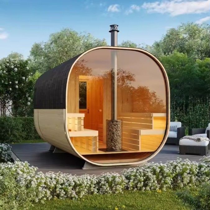 CE Certificate Modern Design Style Red Cedar Dry Steam Cube Sauna Room With Stove for 4 Person Family and Outdoor
