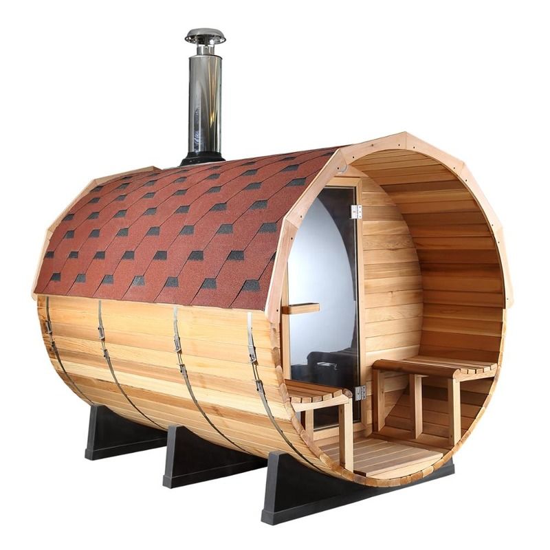 Traditional European Style 3-4 Person Barrel Sauna Room With Harvia Sauna Heater Outdoor Use Pretty Sauna Chamber For Family Canadian Pine