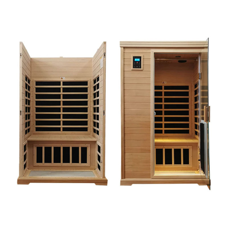 Traditional Infrared Wooden Sauna Room 2-Person Size Heating 1750W 9 Plates 10 Min Pre-Warm Up Time And Temperature Preset Control