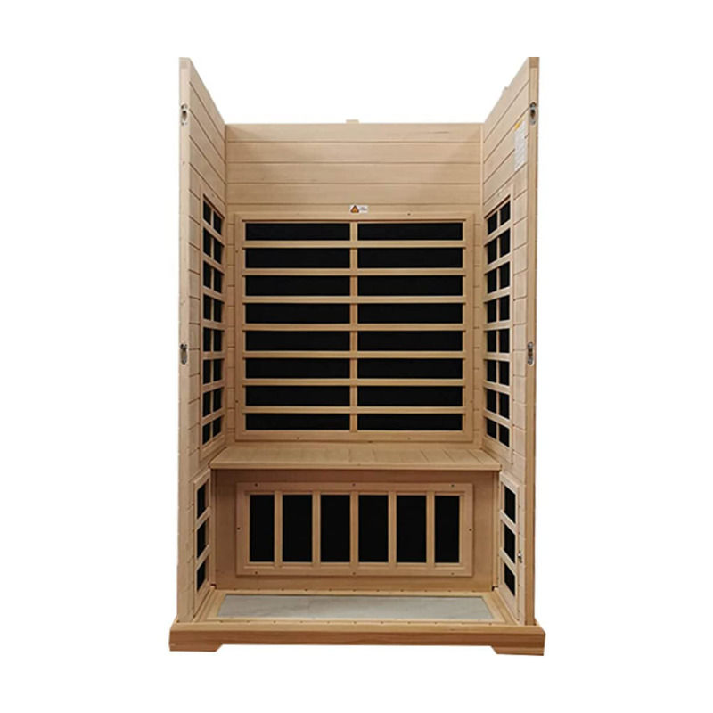Traditional Infrared Wooden Sauna Room 2-Person Size Heating 1750W 9 Plates 10 Min Pre-Warm Up Time And Temperature Preset Control